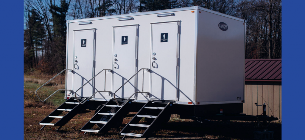 Triple restroom trailer available through Affordable Portables.